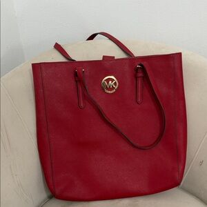Michael Kors Cherry Red Tote with Gold Accents